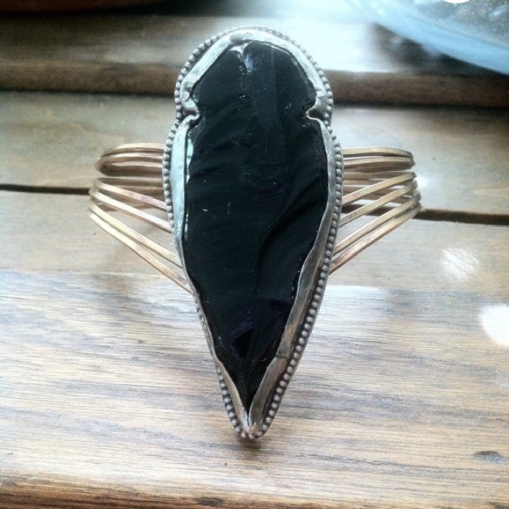 New Obsidian Arrowhead Statement Cuff Bracelet